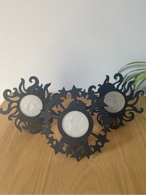 Vintage 90s PartyLite Celestial Sun & Star Trio Wall Candle Sconces Whimsigoth